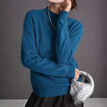 嘉兴市濮院毛衫厂半高领套头针织女式毛衣宽松慵懒女羊绒拉绒毛衣