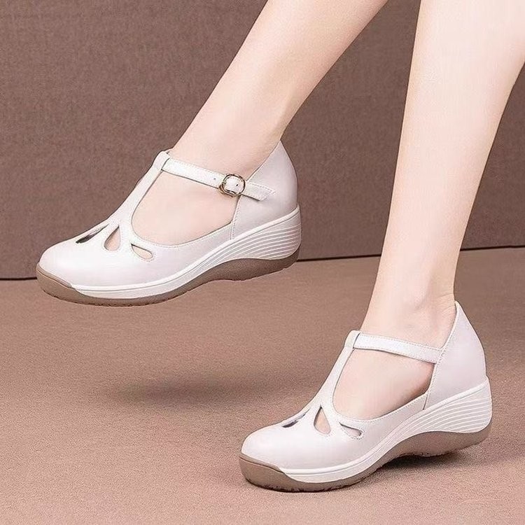 2025년 여성을 위한 새로운 크로스보더 웨지힐 싱글 슈즈, 두꺼운 밑창 플랫폼, 부드러운 가죽, 편안하고 다재다능한 캐주얼 엄마 신발