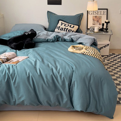 新款簡約雙拼純棉四件套單雙人全棉床笠款被罩床單學生宿舍三件套