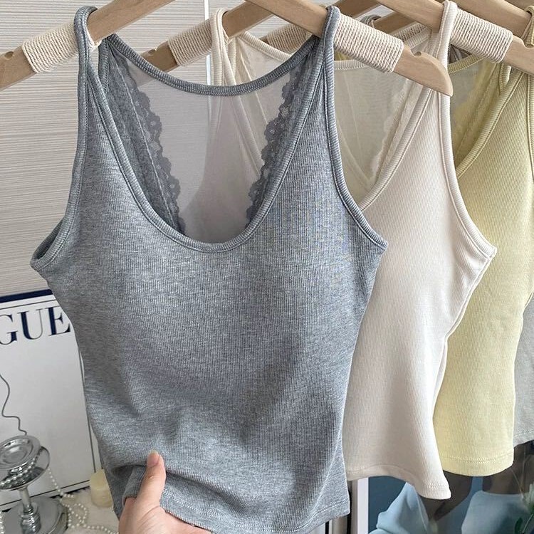 Hanger Lace Threaded Cotton Vest Beautiful Back Suspender Mid-Length Fixed Top Slimming Underwear Top Hanger Lace Threaded Cotton Vest Beautiful Back Suspender Mid-Length Fixed Top Slimming Underwear Top