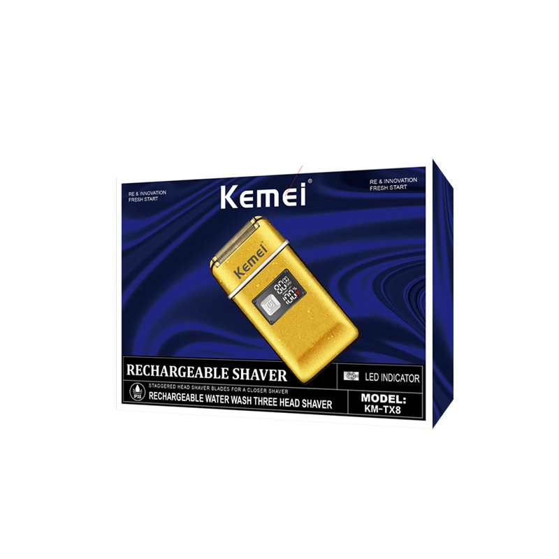 Afeitadora Eléctrica Kemei KM-TX8 para Hombre, Maquinilla de Afeitar Recíproca Flotante con Pantalla Digital para Barba