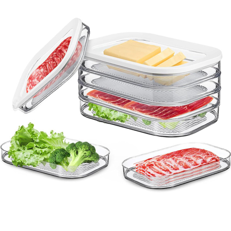 Caja de almacenamiento de alimentos congelados cocinados, caja de almacenamiento sellada multicapa, caja de almacenamiento de alimentos de tocino con cubierta, caja de almacenamiento de alimentos de embalaje transparente, caja de preservación