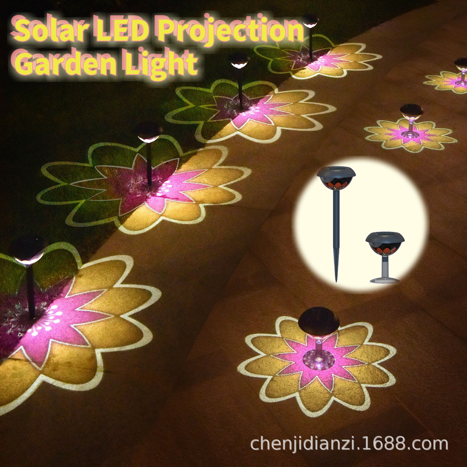 Luz de proyección de césped de jardín solar transfronteriza, luz de decoración de atmósfera de patio impermeable al aire libre, luz nocturna de control de luz enchufable