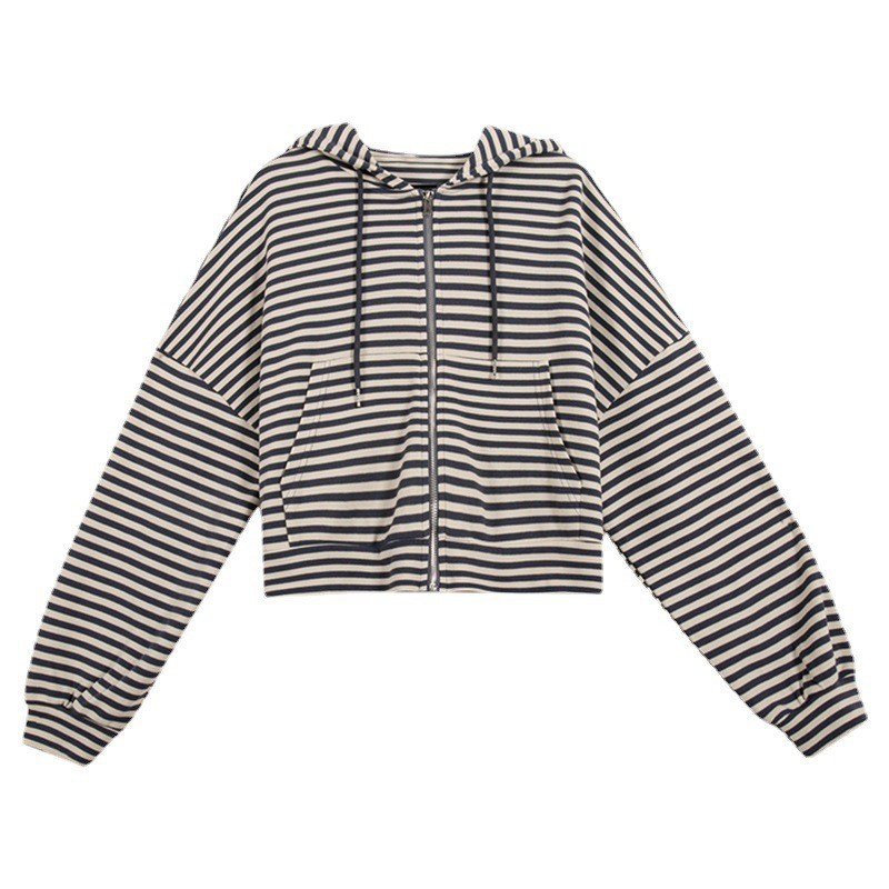 ショートスポーツのストライプのカーディガンのコートの女性春と秋の韓国版のゆったりとした薄いタイプのinsファッションのカジュアルな野球服