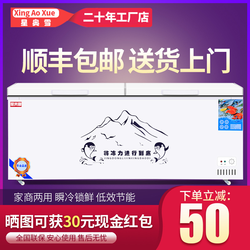 Xing'Aoxue Commercial Large-Capacity Refrigerated and Frozen Dual-Temperature Horizontal Frost-Reducing Ice Cream Cabinet Freezer Copper Tube Display Cabinet