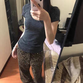 2025春夏新款美式复古垂感豹纹牛仔裤潮牌欧美hiphop宽松阔腿裤