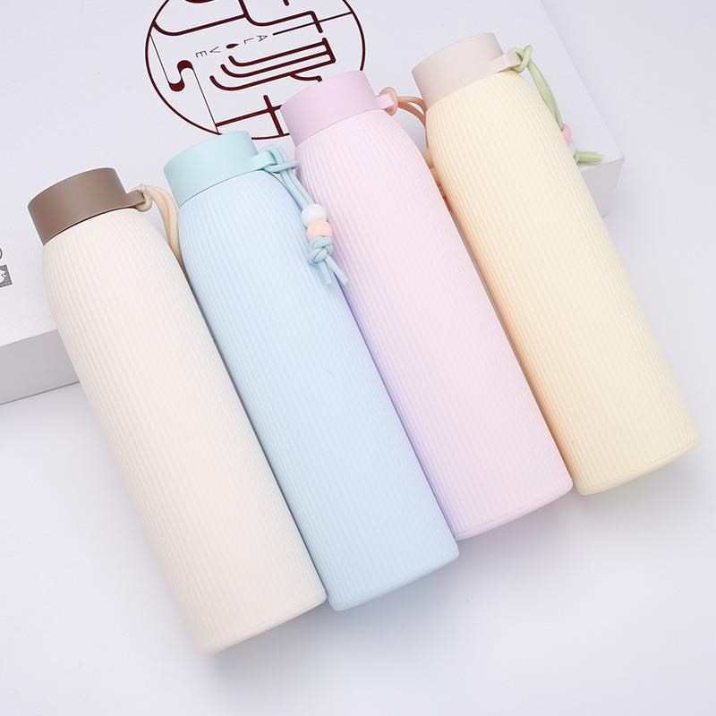 二重構造の耐熱二重層水筒、内側はガラス、外側はプラスチック、落下防止、持ち運び可能なカップ、断熱、学生、女性向け、携帯用|undefined