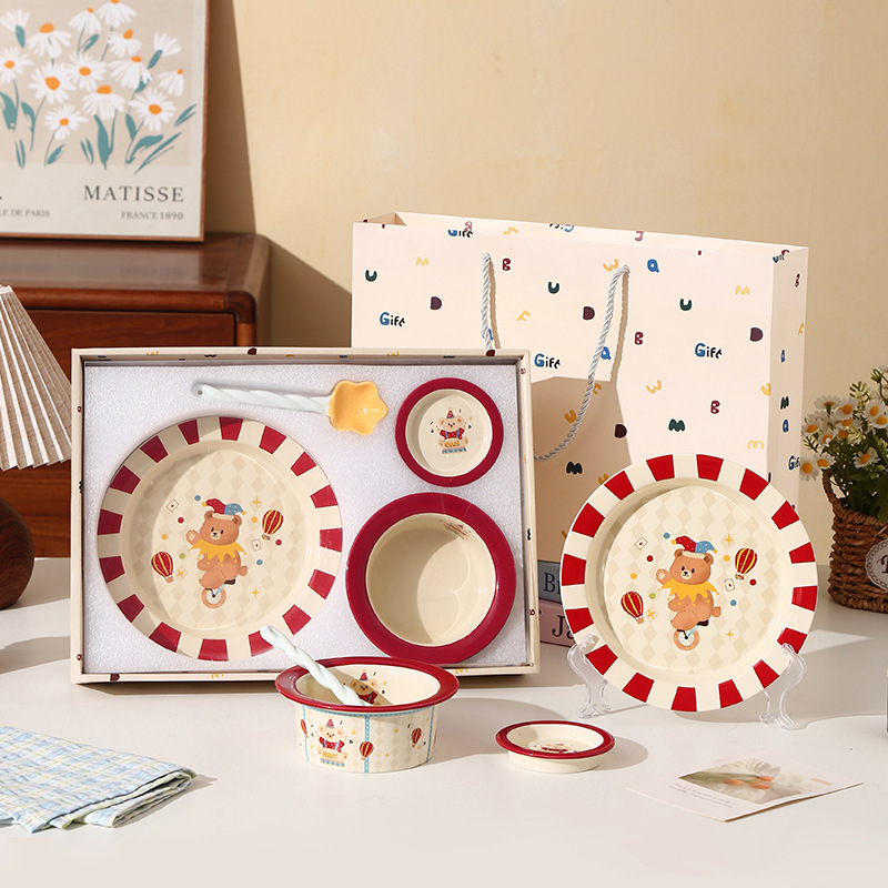 Circus Series Dishware Set Household Tableware Set One-Person Food Bowl and Plate Gift Box Birthday Gift for Girls