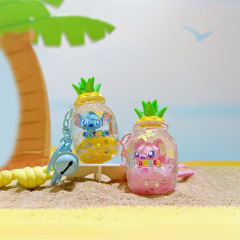 Jinnew&史迪奇联名夏日沙滩菠萝流沙瓶小挂件入油漂浮公仔钥匙扣