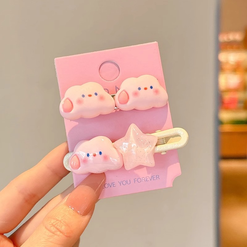 Hermosas nubes azules estrellas pinzas de cabello lateral pestañas pinzas de cabello para mujeres 2025 nuevo frente pinzas de cabello de boca de pato