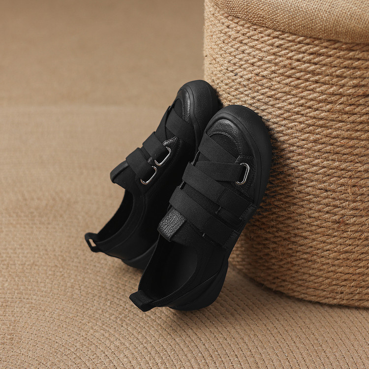 Giày sneaker nữ chunky đế dày da dê phối màu cao cấp — màu đen, màu trắng ngà chi tiết 43