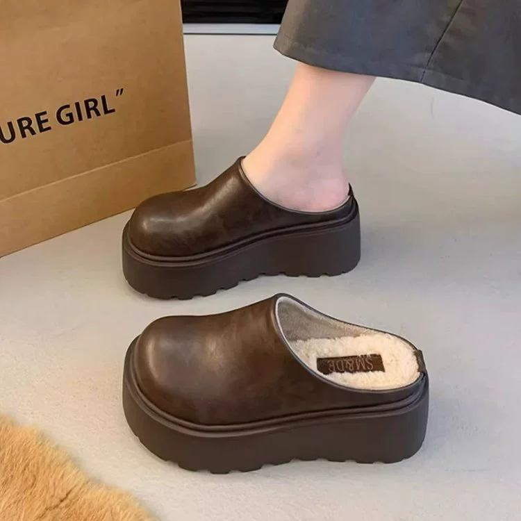 Толстая подошва плюс бархатная головка половинная тапка женская внешняя одежда 2024 новая плюшевая ленивая обувь