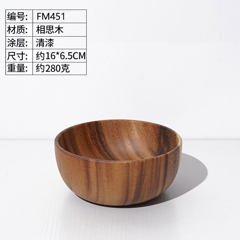 Venta al por mayor de madera de acacia todo tazón de madera restaurante japonés grande ramen tazón engrosado vajilla ensalada de frutas tazón grabado logotipo