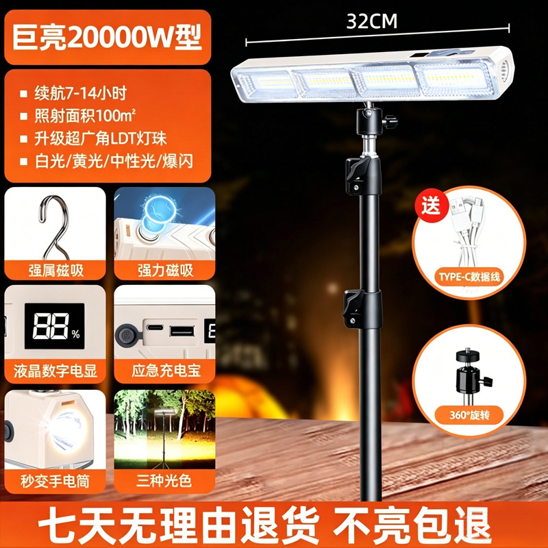 Iluminación de carga LED transfronteriza puestos de mercado nocturno luz de emergencia de corte de energía doméstica tubo de carga de camping de succión magnética inalámbrica