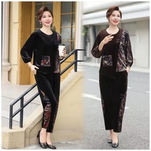 妈妈秋冬装绒时尚新款运动套装阔太太洋气中老年女宽松显瘦两件套