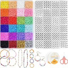 4mm玻璃米珠帶字母串珠材料 DIY耳環手鍊飾品配件亞馬遜跨境套裝