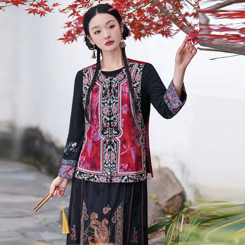 2025 новый женский стиль этнический стиль тяжелая промышленная вышивка короткий жилет новый китайский жилет куртка ретро жакет топ