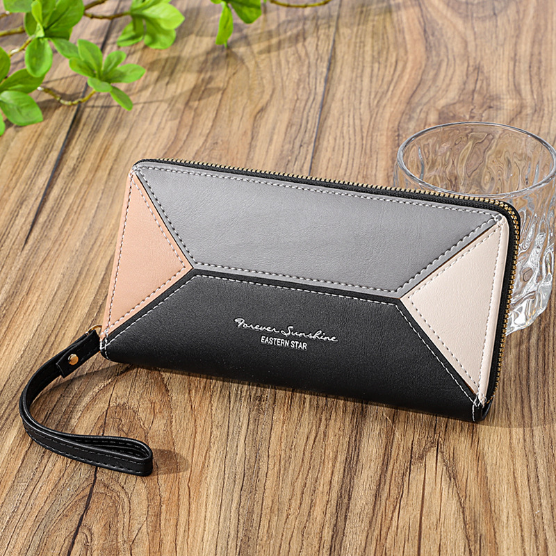 110g Weight Pu Leather Lining Material Women's Color Block Pu Leather Zipper Wallets