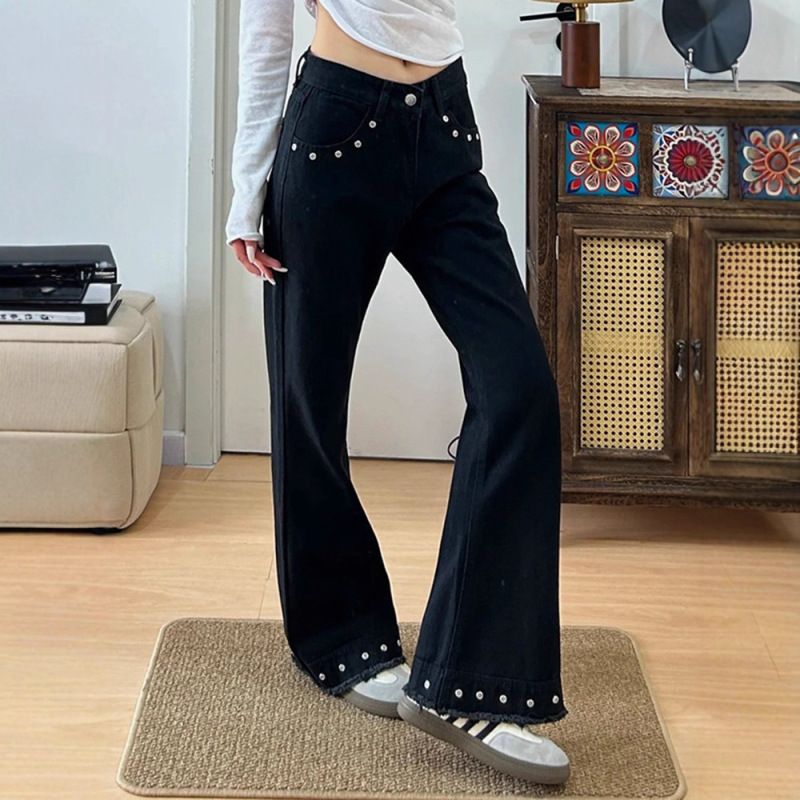 Factory Direct Supply American Retro Buttoned Stacked Micro-Flare Jeans New Design Loose Drapey Long Pants