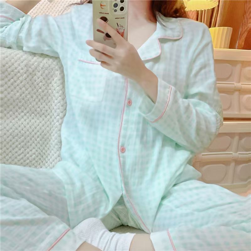 日系ins睡衣女春秋季长袖长裤套装美少女学生宿舍可外穿家居服|undefined