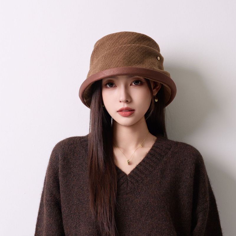 新款秋冬卷边渔夫帽女出游灯芯绒保暖盆帽小众高级感气质百搭帽子|undefined