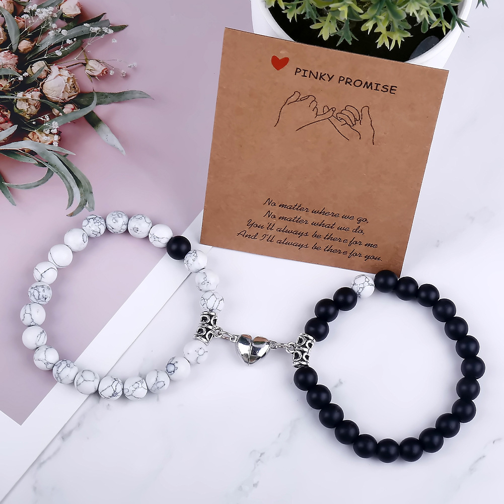 19g Weight Bracelets Classification 2 Pieces Quantity Holiday, Daily Occasion Natural Stone Alloy Magnet Material Heart Shape Pattern Unisex Gender Beaded, Knitting Design Simple Style, Classic Style Style Simple Style Classic Style Heart Shape Natural Stone Alloy Magnet Bracelets In Bulk 12