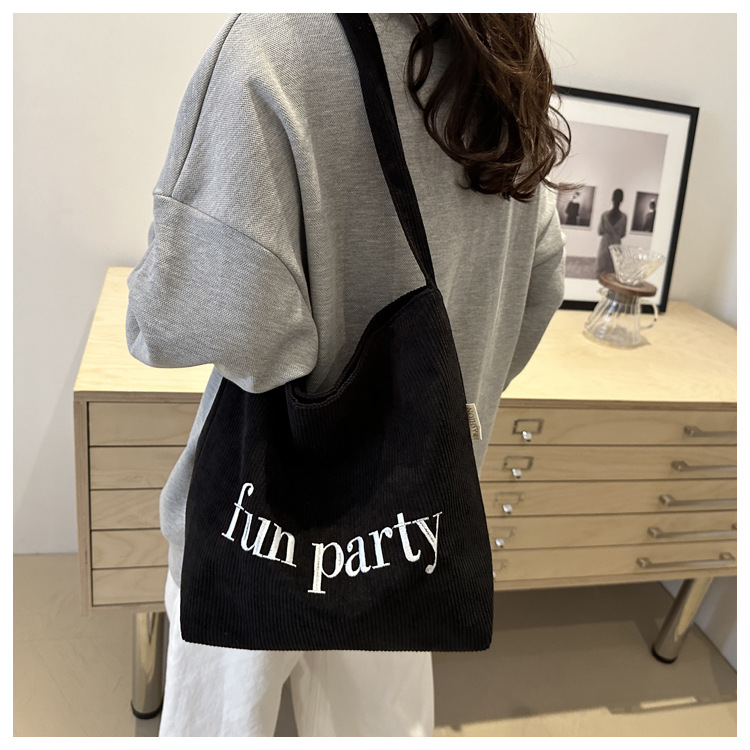 Simple hand-held corduroy large-capacity daily casual work single-shoulder bag, niche tote bag, fashionable canvas bag undefined