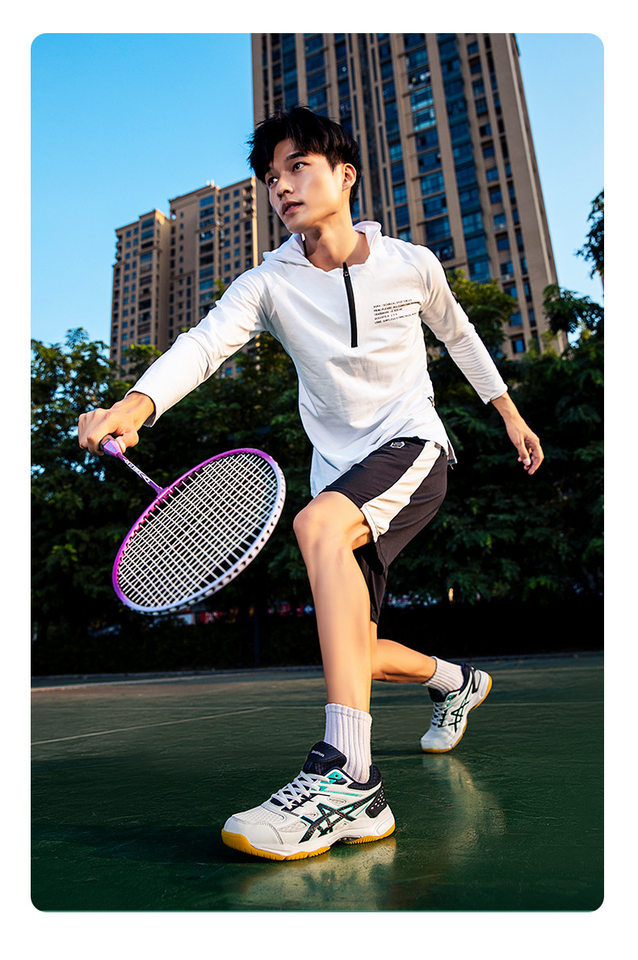 Giày bóng chuyền chuyên nghiệp unisex đế cao su chống trượt, giày thể thao cầu lông cổ thấp dây buộc — Trăng trắng, Trắng xanh chi tiết 19