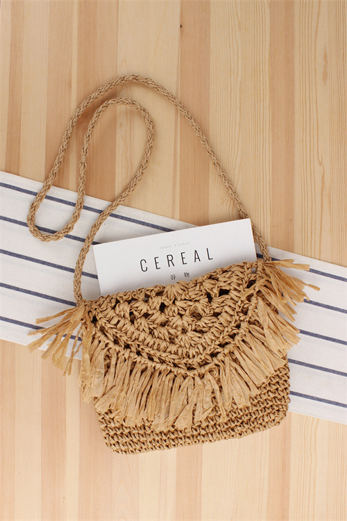 Women's Small Paper String Solid Color Cute Vacation Weave Square Zipper Straw Bag display picture 5