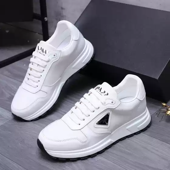 24 New Arrival All-match Men's Fashionable Leather Round-toe Casual Sneakers Breathable Genuine Leather New Arrival Internet-famous Fashionable Shoe Top Layer Cowhide