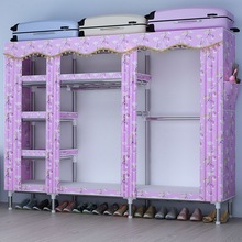 钢架全钢管简易衣柜家用卧室组装衣柜接头特厚加固布衣柜钢管隔层