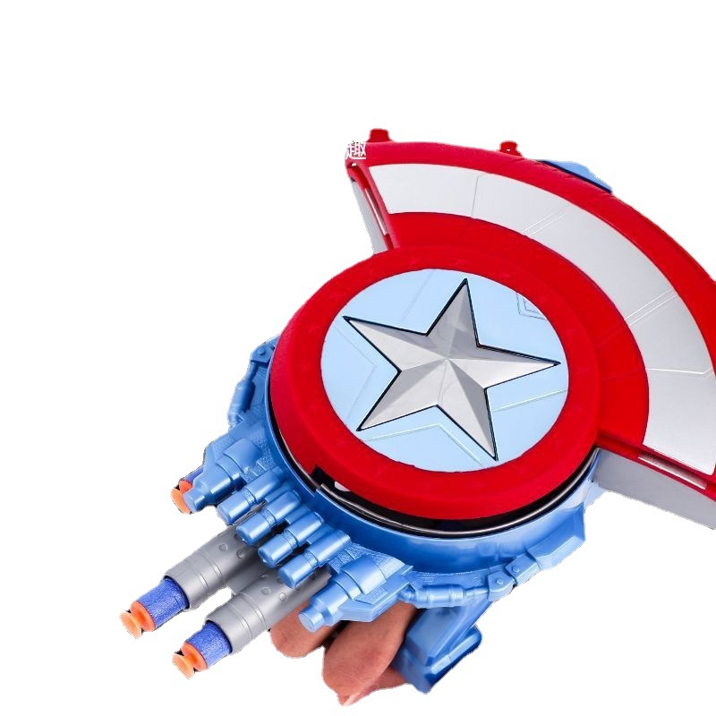 Capitán América Transfronterizo Lanzador de escudo Pistola de bala suave Vengador Casco de niño Máscara luminosa Juguete para niños