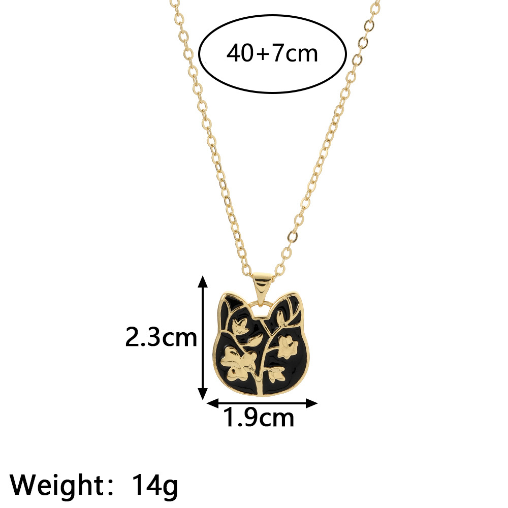 Retro Cat Flower Copper Pendant Necklace Enamel Copper Necklaces