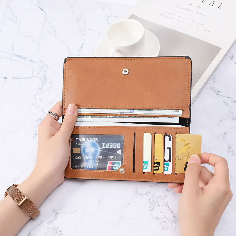 Cartera de estilo coreano de las mujeres de color sólido simple cartera delgada multi-Tarjeta anti-desmagnetizante retro Cambio de embrague para las mujeres