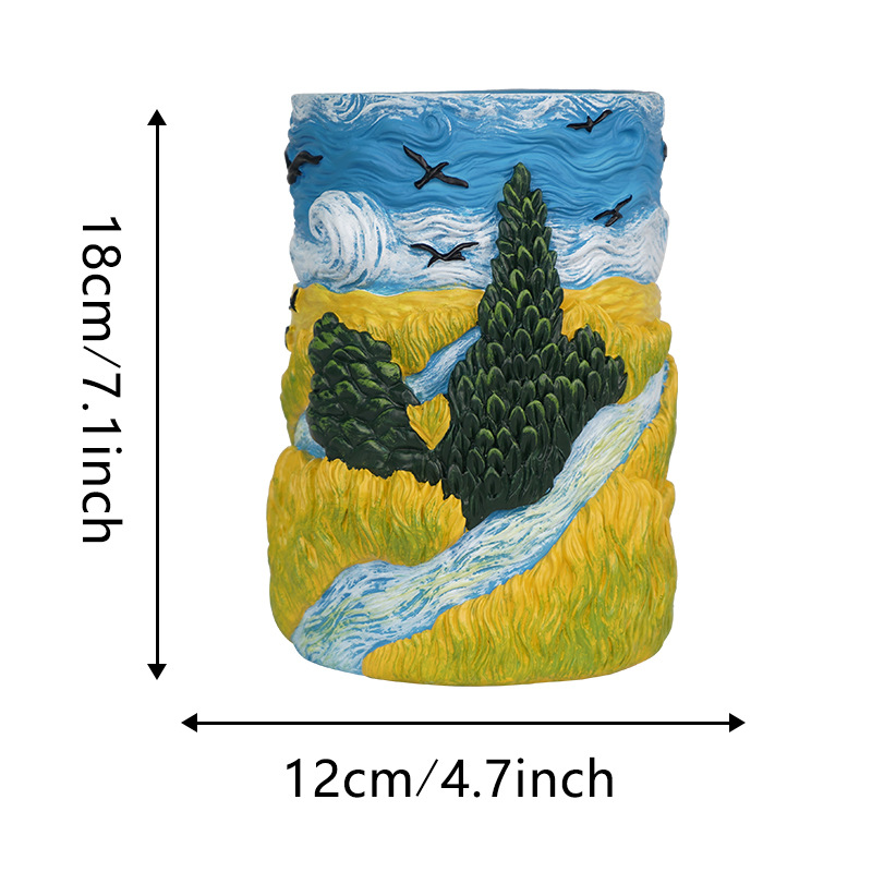  Hot Selling Creative Hand-Painted Art Wheat Field Sky Flower Pot Home Outdoor Garden Landscape Resin Decoration