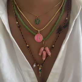 跨境波西米亚陶瓷鱼圆形吊牌花朵多件套项链 手工编织4件套项链