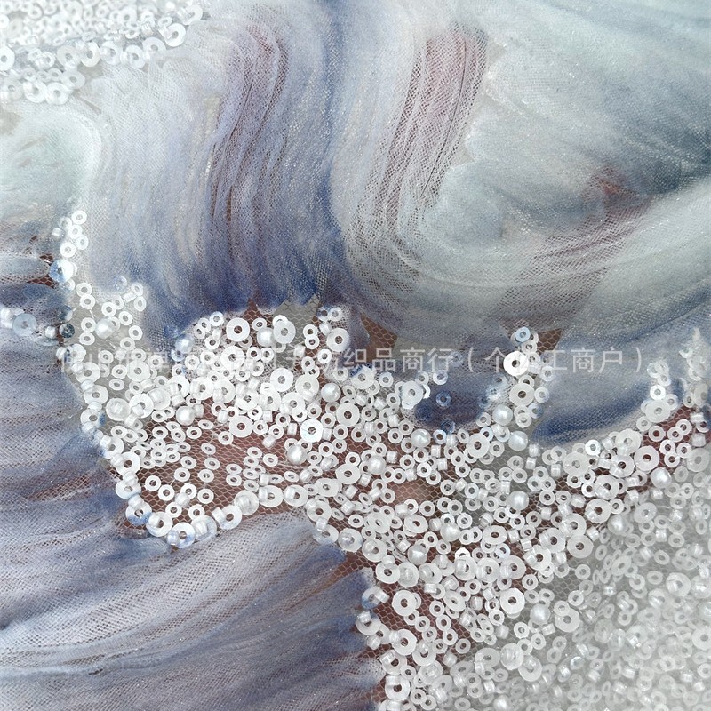 Nueva tela de bordado de tinta de onda tridimensional, vestido de boda, tela de tubo de perlas, ropa de noche de lujo ligera europea y americana image 3