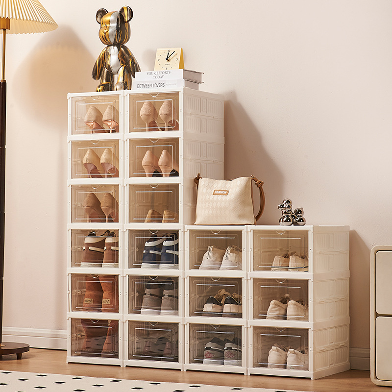 Folding shoe cabinet can be used with just one pull