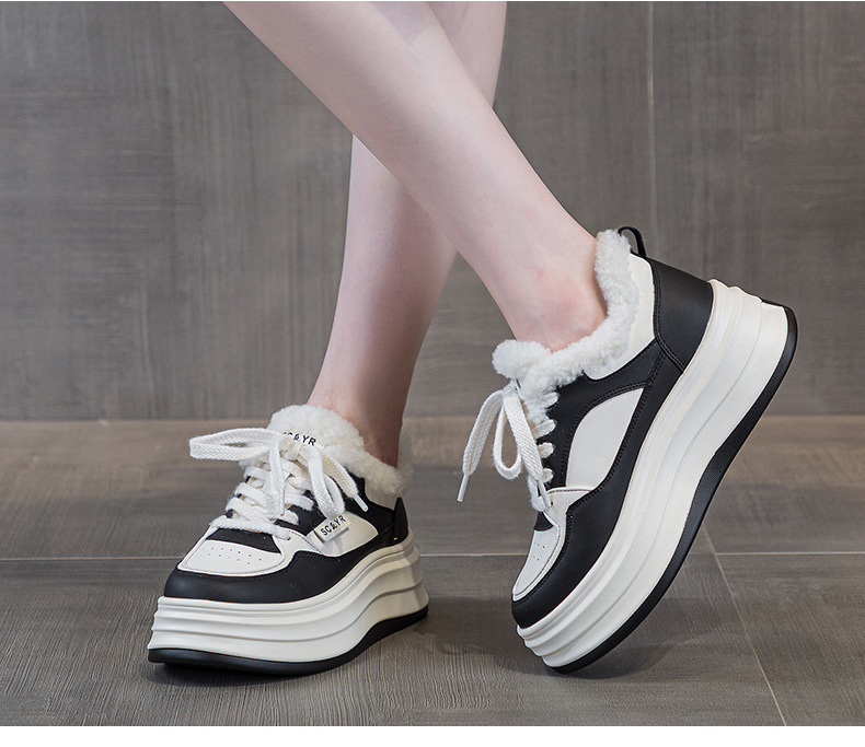 Giày sneaker nữ chunky đế dày mũi tròn lót lông cừu ấm áp mùa thu đông — M2688-1 màu đen lót nhung, M2688-1 trắng be lót nhung chi tiết 17