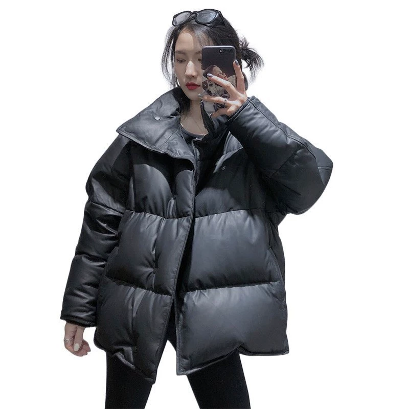 Winter import velvet long down jacket, duck down, mid-length, genuine leather