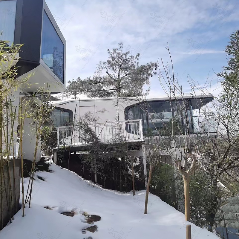 Casa de residencia escondida fuera del mundo, campamento de fama en línea, casa integrada de cápsula futura, casa de aluminio de techo de estrellas móviles