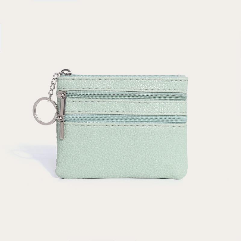 Cartera corta con cremallera para mujer patrón de Litchi de tres bolsillos mini bolsa de monedas multifuncional llavero bolsa de monedas