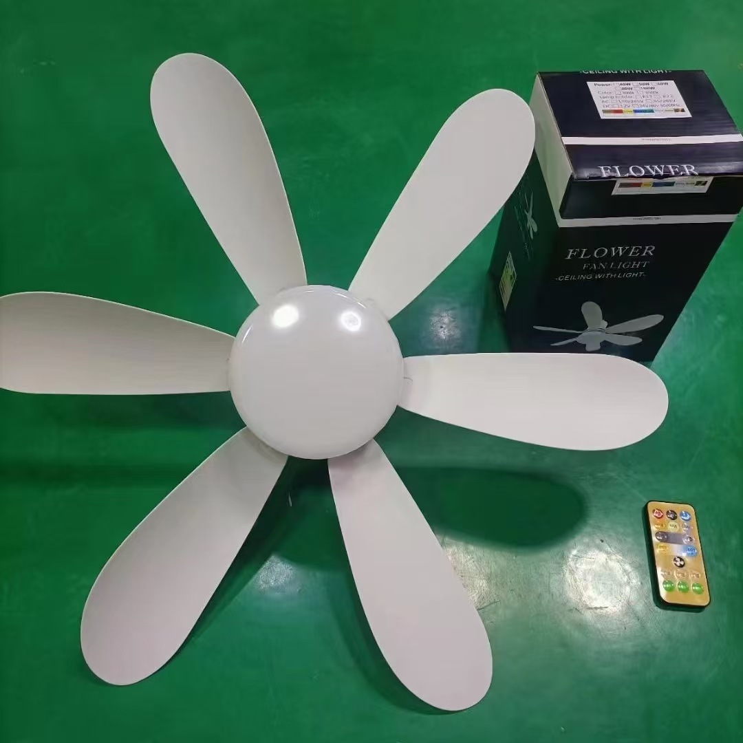Luz de ventilador de seis hojas, restaurante, lámpara de dormitorio, ventilador de techo integrado, simple E27, lámpara de ventilador de techo LED de boca de tornillo, lámpara Zhongshan