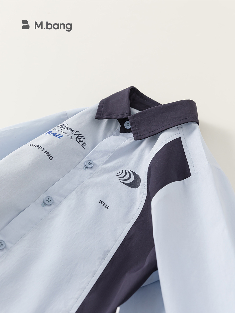 Youbao ropa infantil infantil letras simples con chaqueta de primavera camisa de collar camisa de mangas largas de color contraste para niños