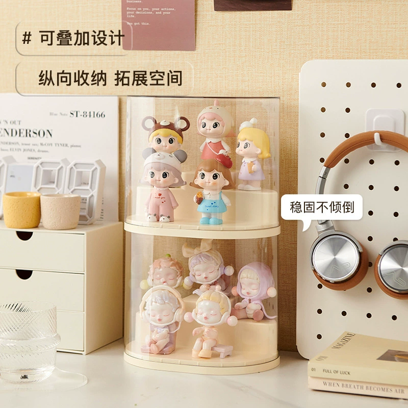 Acrylic Display Stand for Minifigures, Cream High-Transparency Case with Handle, Holds 1–6 Figures