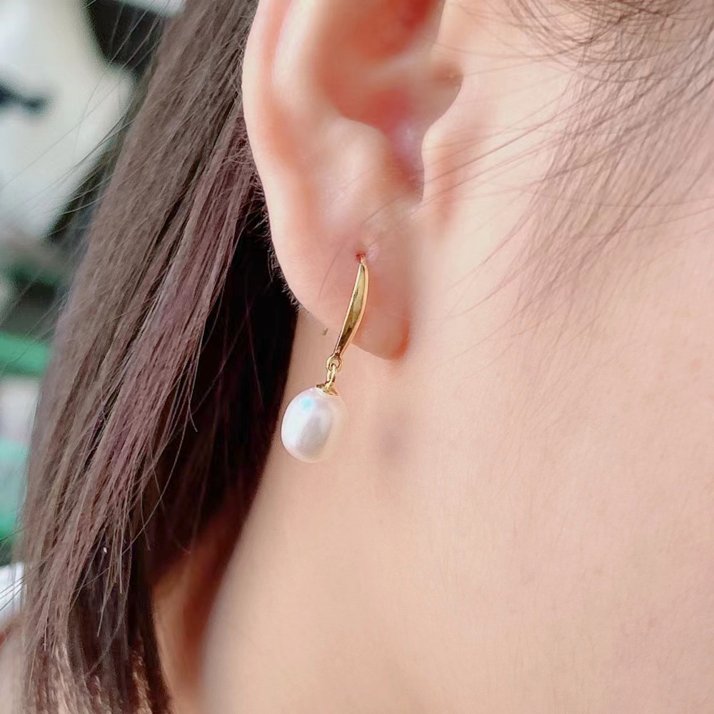 1 Pair Freshwater Pearl Copper Pearl Solid Color Ear Hook display picture 3