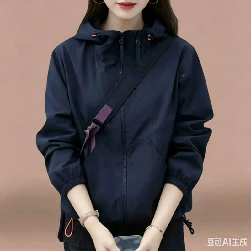 Short windbreaker jacket for women, spring/autumn 2026 new design, hooded, windproof, suitable for petite figures, sporty top Short windbreaker jacket for women, spring/autumn 2026 new design, hooded, windproof, suitable for petite figures, sporty top