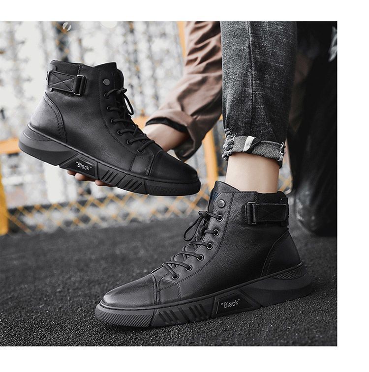Men's Leather Winter Boots High Top Plush Lined Warm Snow Shoes_voghion.com