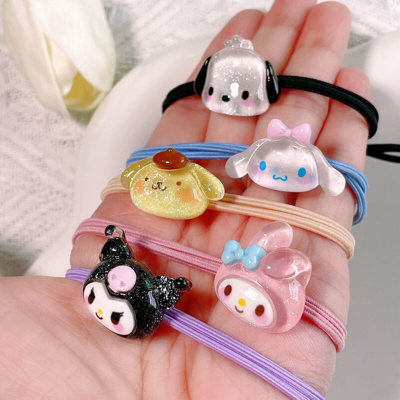 Cute Transparent Sanrio Big Head Small Rubber Tendon Color Hair Rope Kulomi Yugui Dog Head Rope Couple Bracelet Head Rope