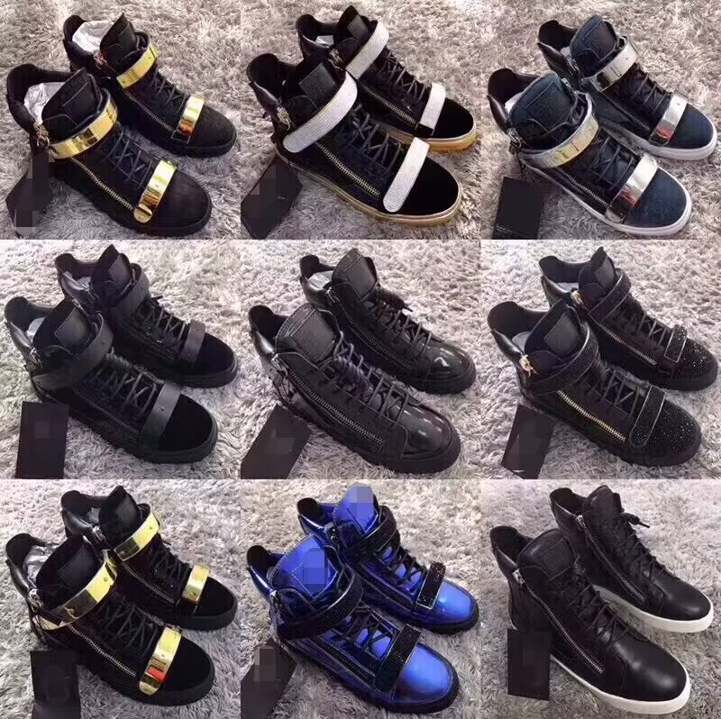 European Gz Men's Autumn and Winter Genuine Leather Couple Shoes High-Top Double Zipper Double Buckle Casual Sports Shoes Trendy Sneakers